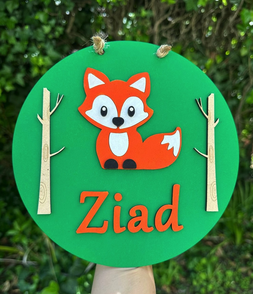 Plaque renard prénom peinte à la main